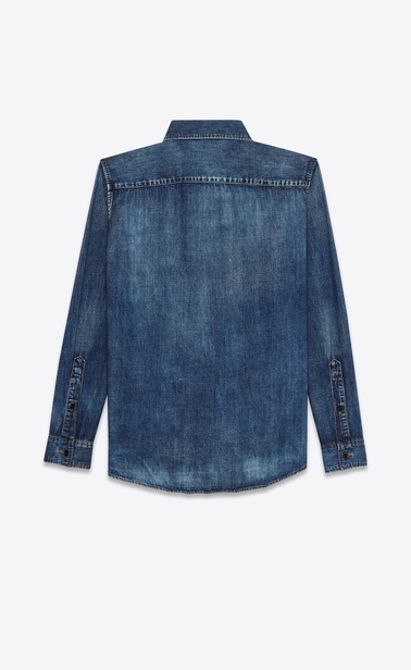 SAINT LAURENT Denim shirts Man oversized army shirt in medium vintage blue denim b_V4